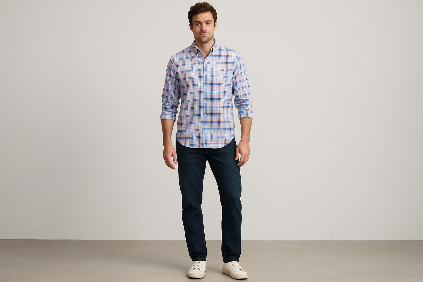 Camisa Vineyard Vines con jeans y sneakers