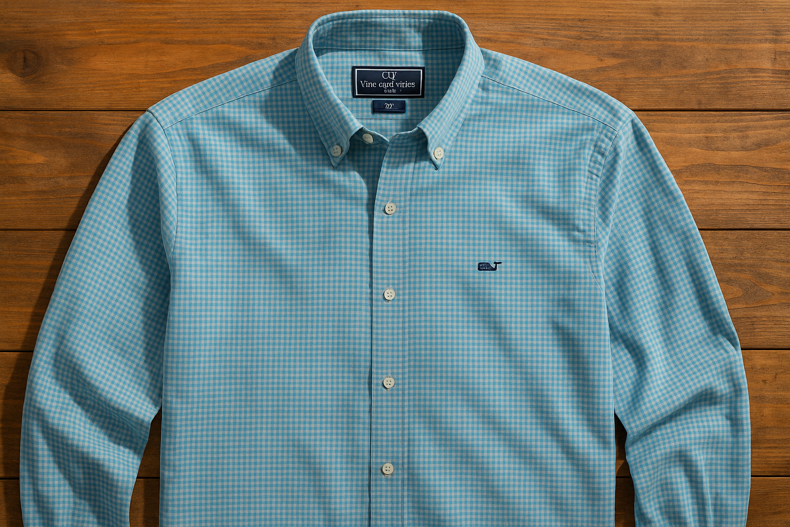 Camisa Vineyard Vines con micro Gingham azul y turquesa sin bolsillo vista desde arriba