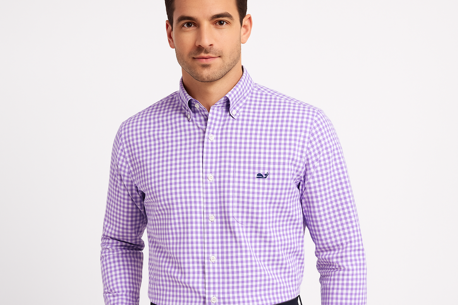 Camisa Vineyard Vines - Modelo masculino con gingham lila