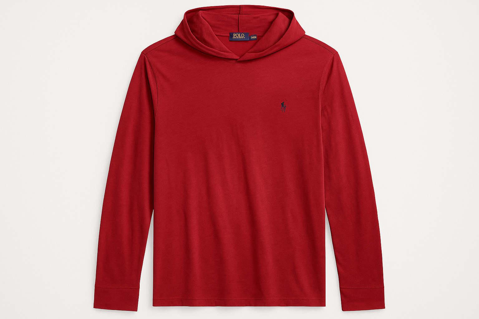 Camiseta ligera con capucha Polo Ralph Lauren color #c03a3b, manga larga, talla XXL