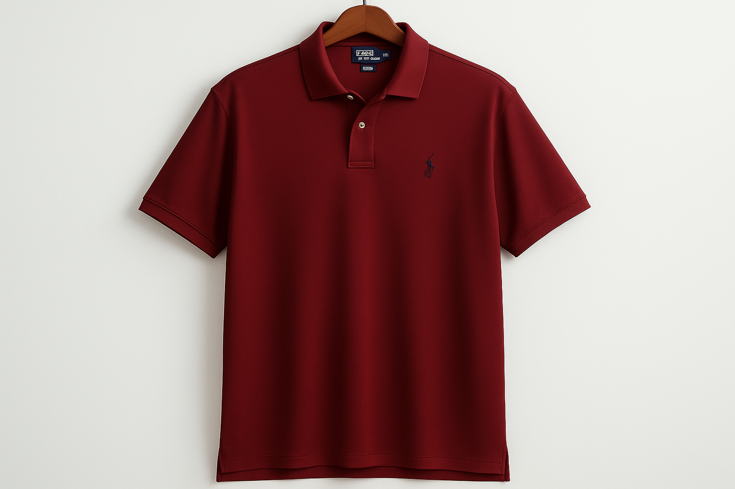 Camiseta polo dry fit rojo oscuro colgada
