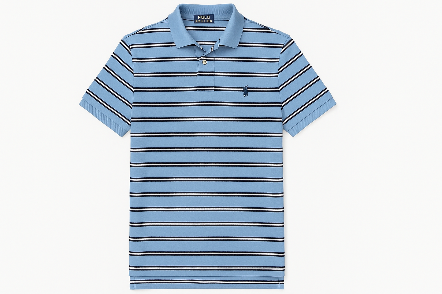 Camiseta Polo Ralph Lauren celeste líneas pegadas - Vista frontal