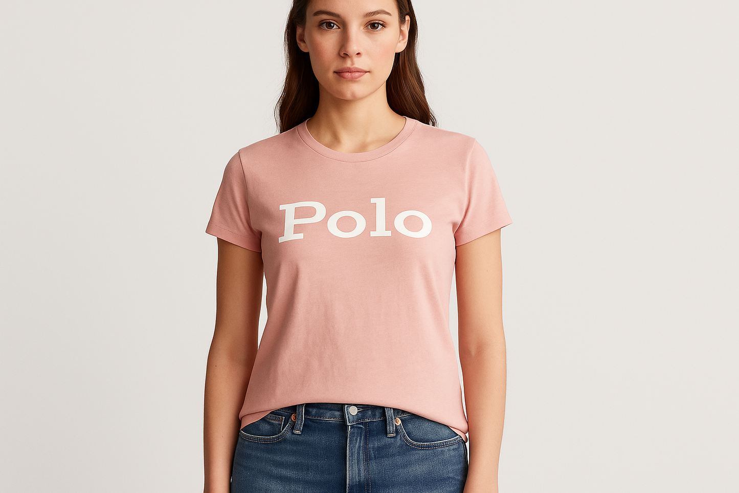 Camiseta rosa Polo mujer con modelo femenino