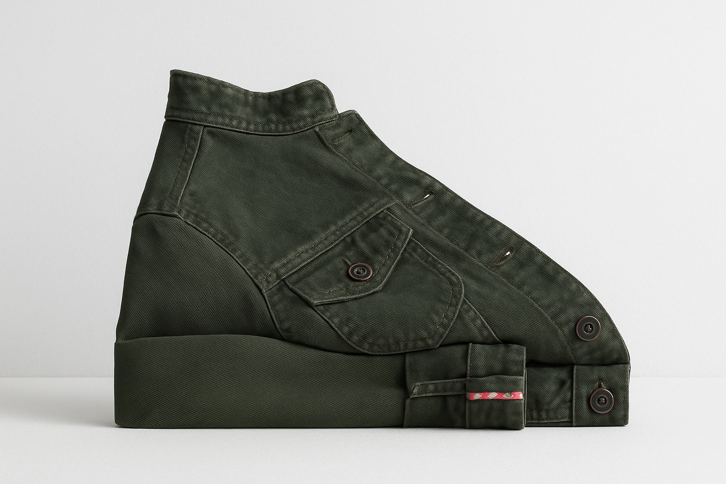 Chaqueta verde militar para mujer doblada vista lateral