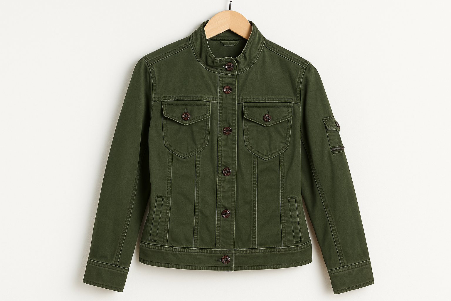 Chaqueta verde militar para mujer en gancho