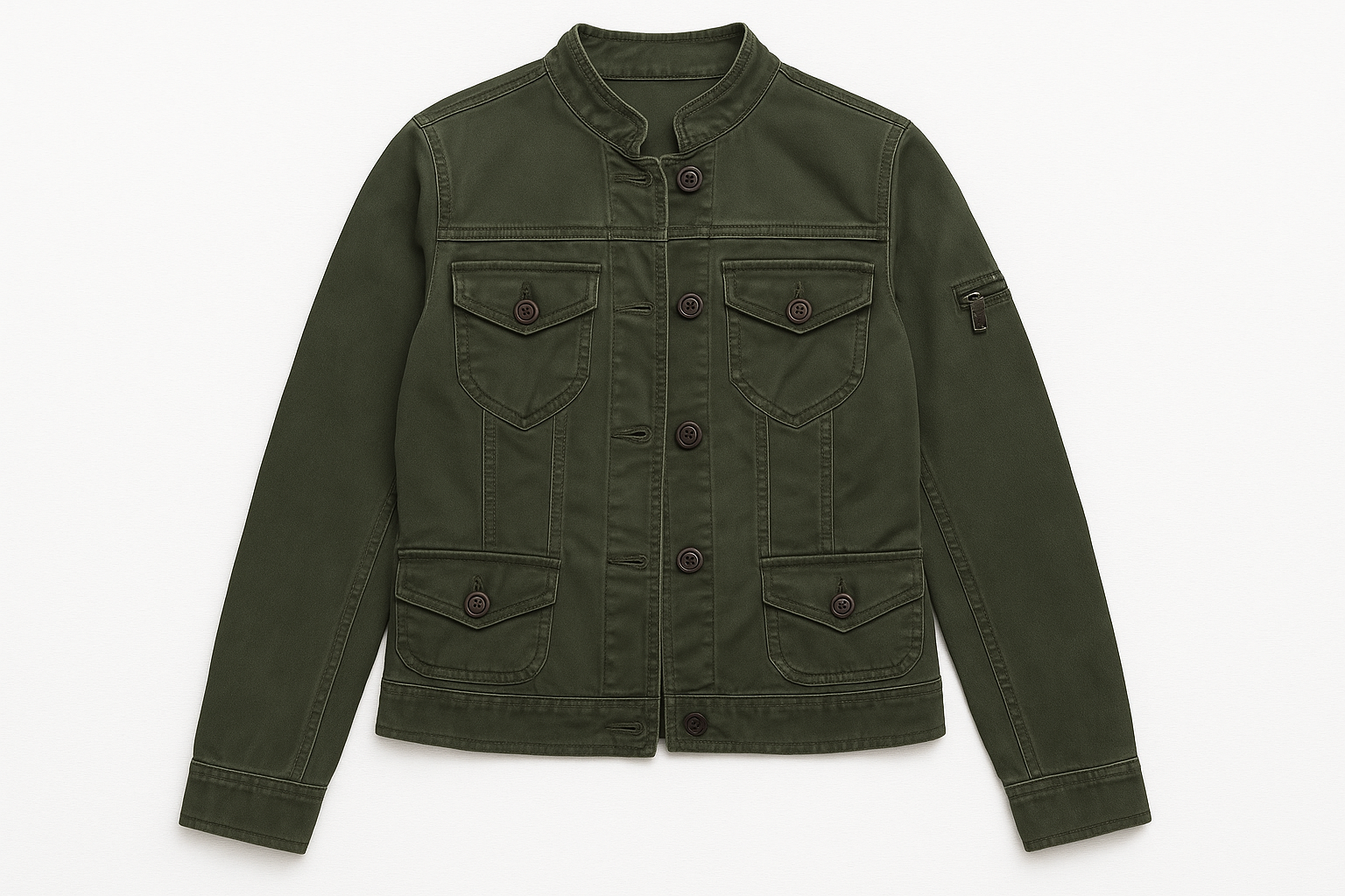 Chaqueta verde militar para mujer vista frontal plana