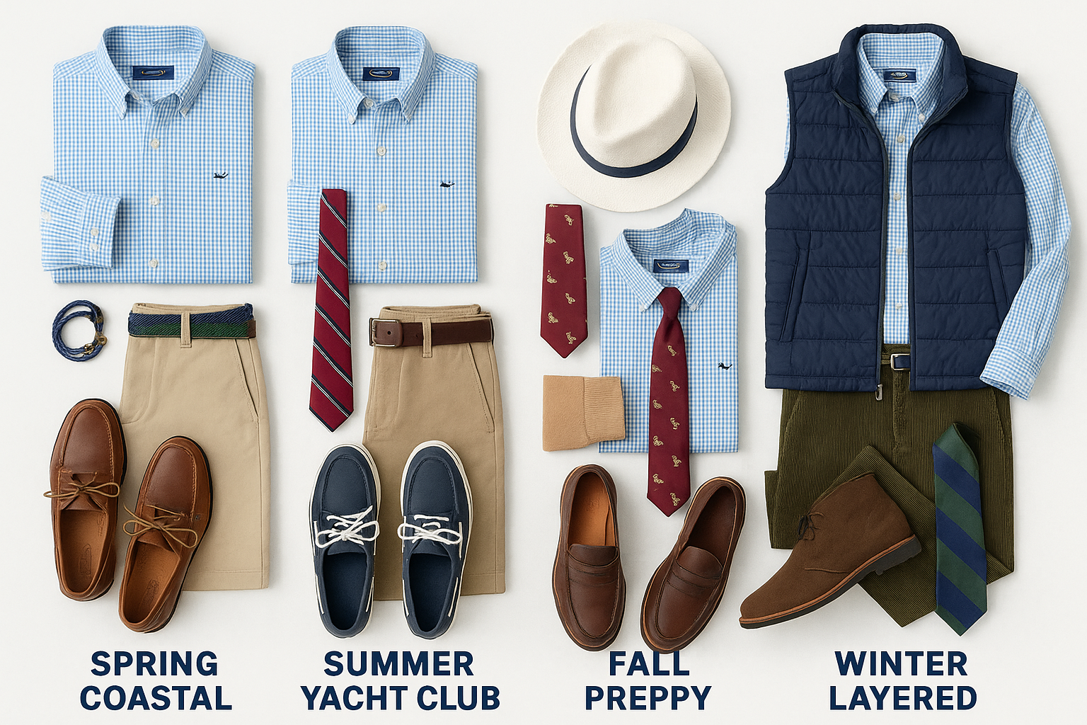 Collage de looks preppy estacionales