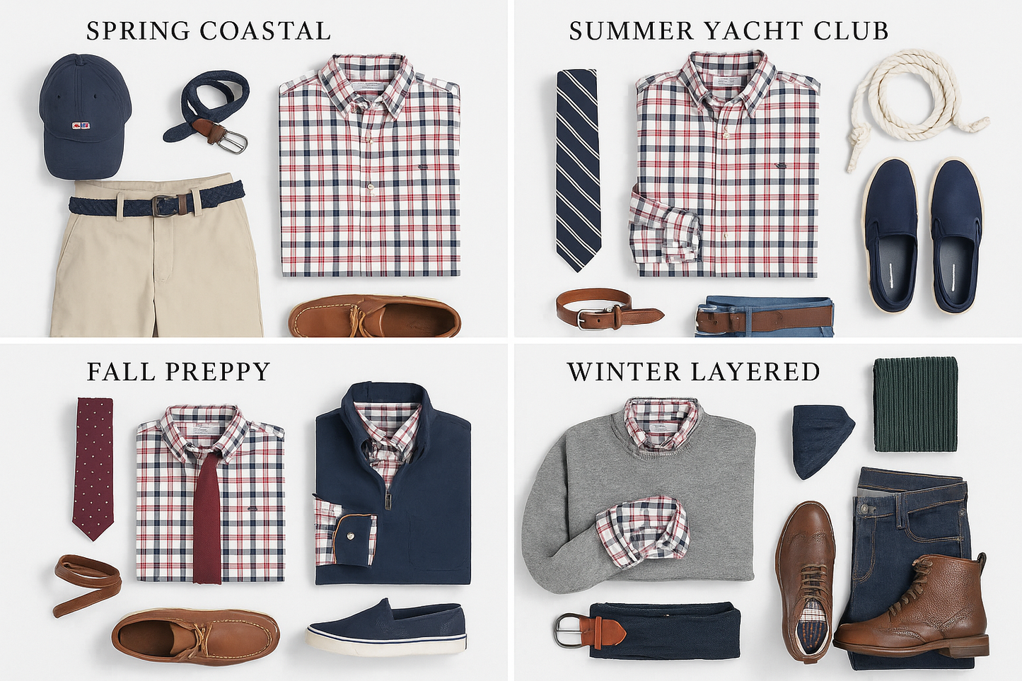 Collage de looks preppy estacionales