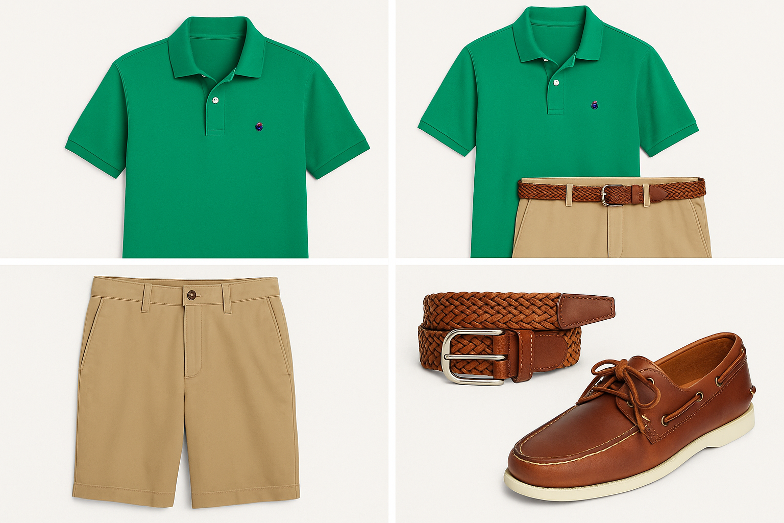 Collage preppy con shorts y boat shoes