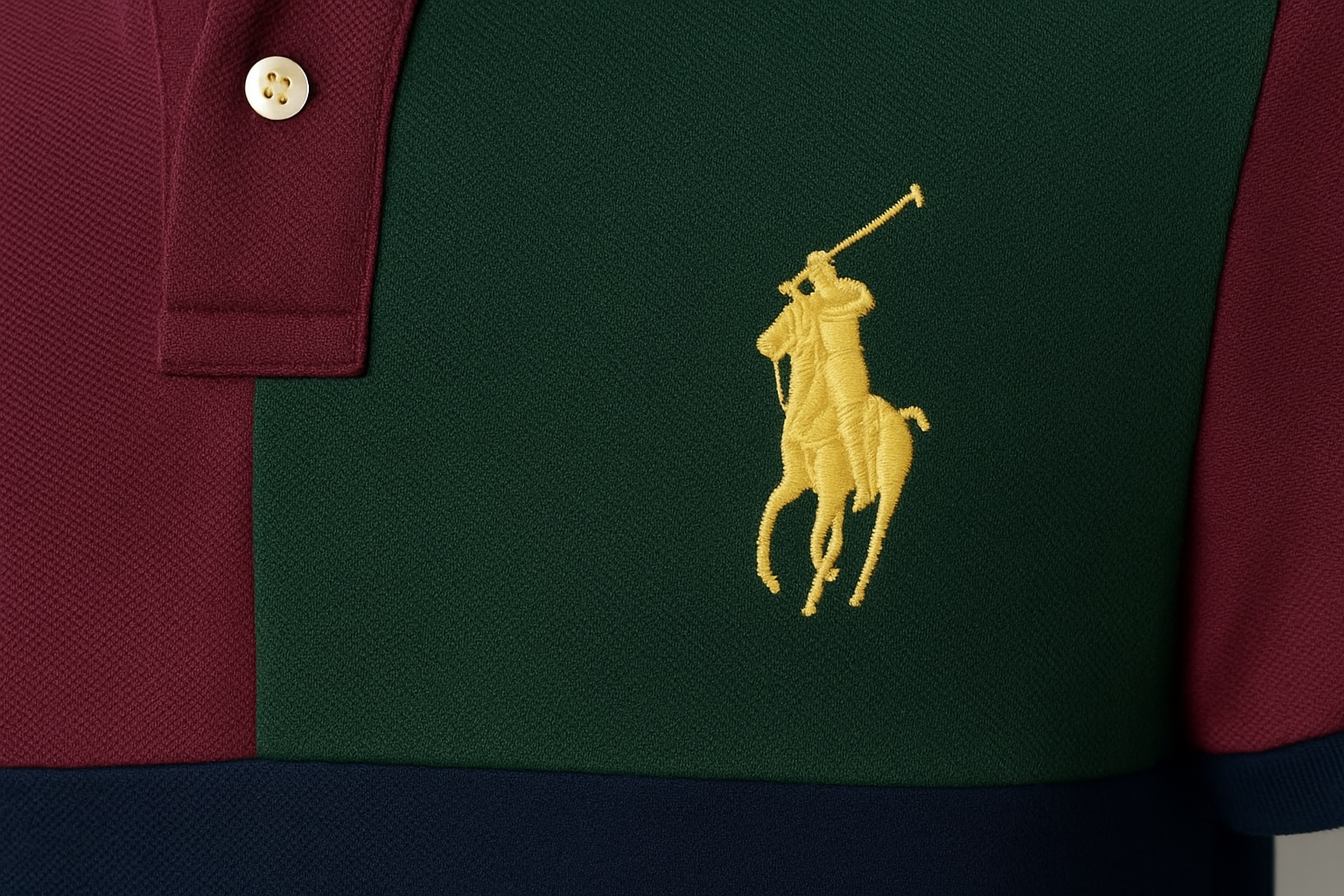 Detail shot of logo and colorblock design