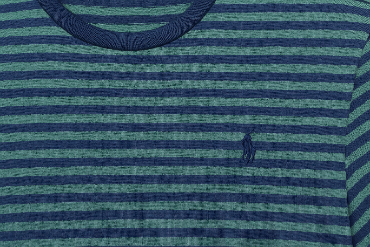 Detail shot of logo and stripes