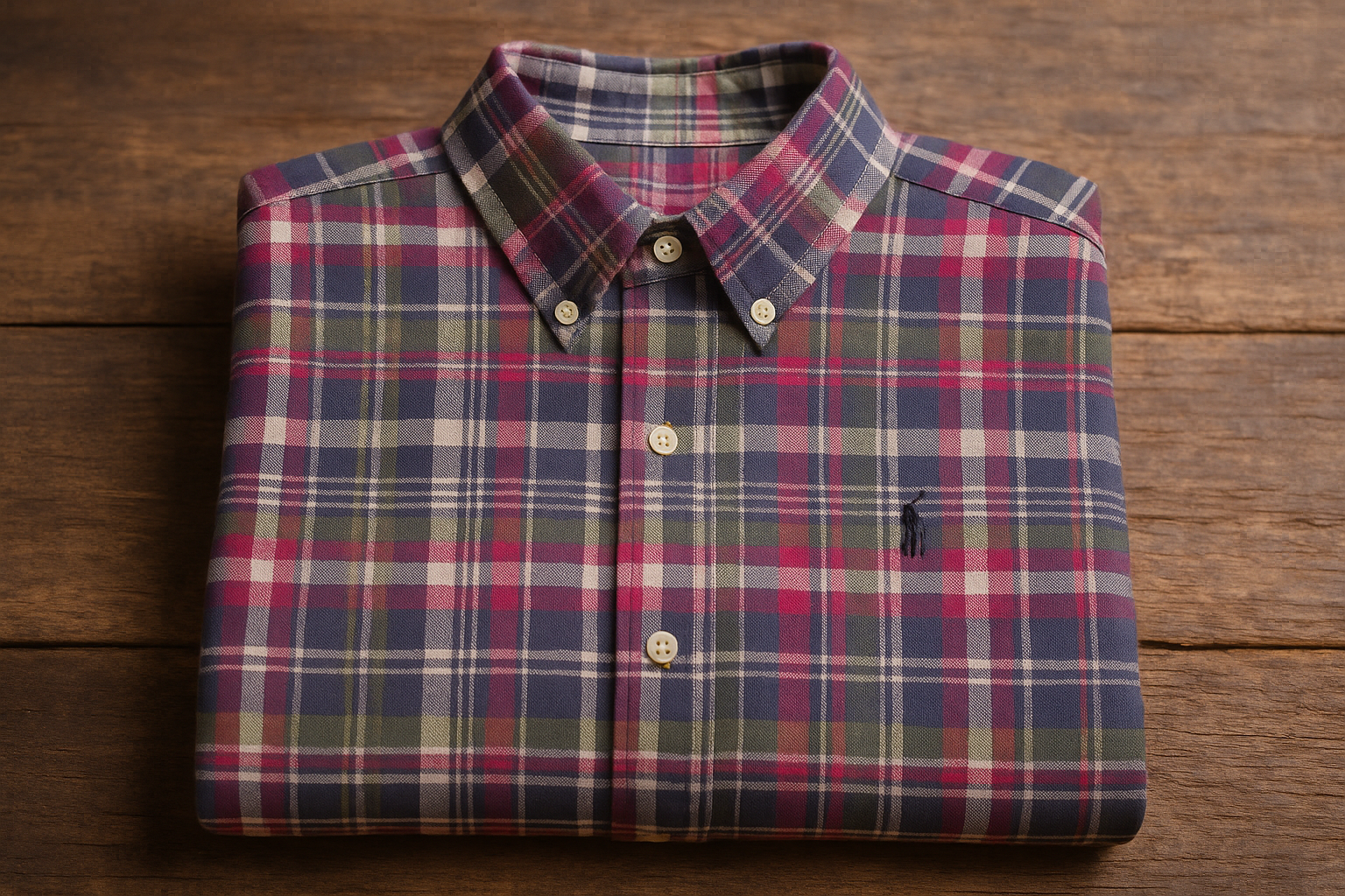 Folded on wooden surface