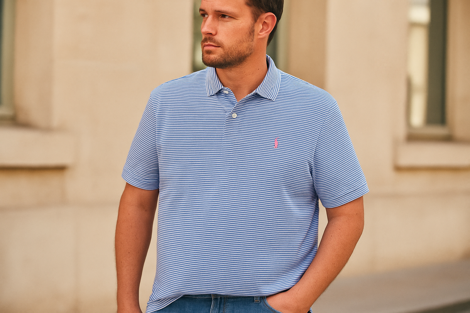 Foto con modelo con rayas finas