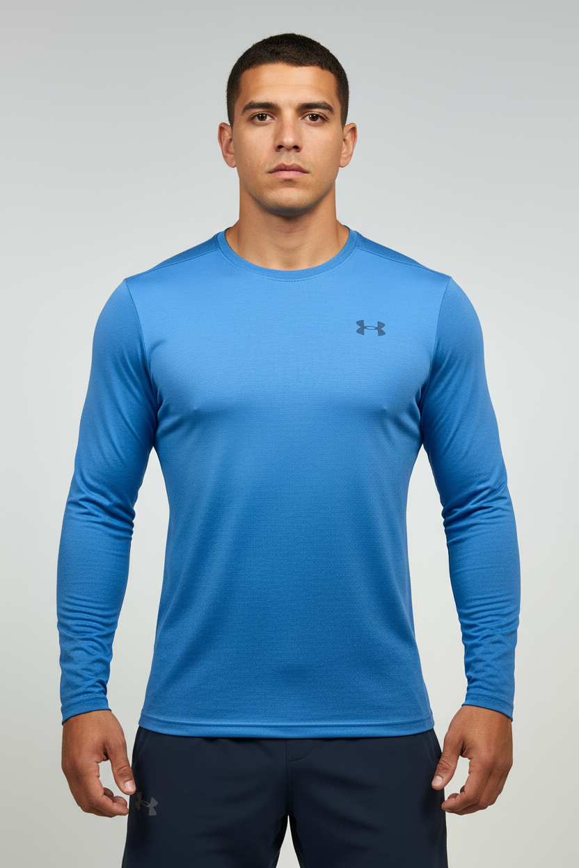 Camiseta cuello redondo Under Armour 🏋🏽 color azul con diseño degradado manga larga Talla S