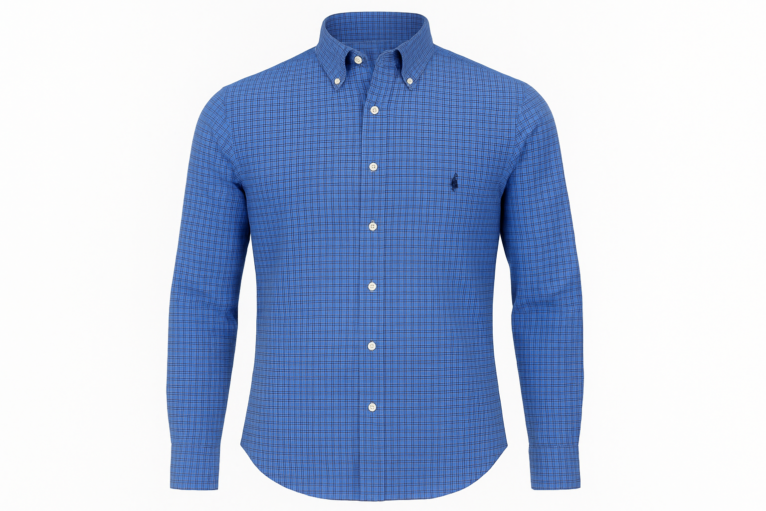 Ghost mannequin style blue checkered shirt with button-down collar