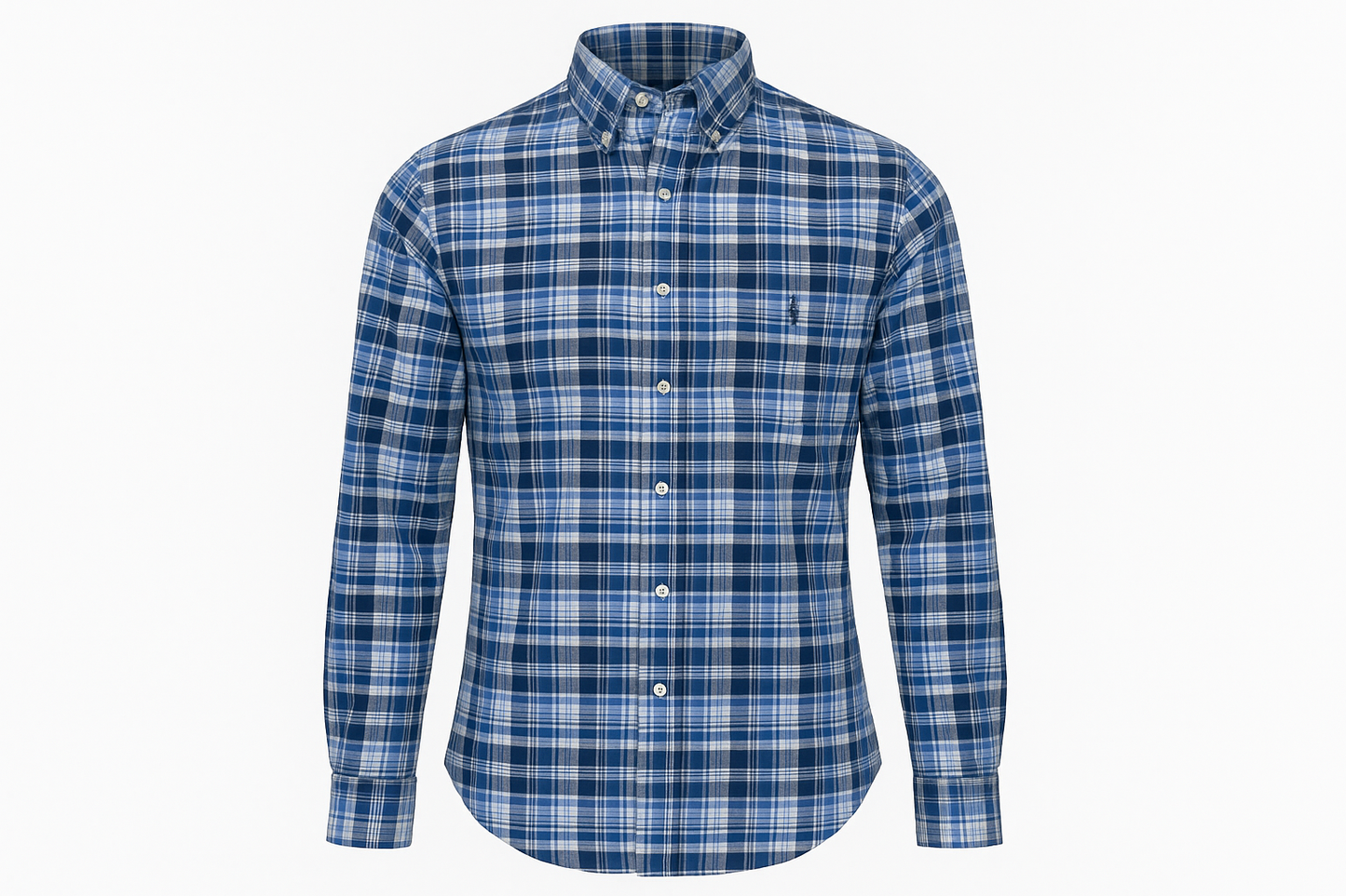 Ghost mannequin style blue plaid shirt