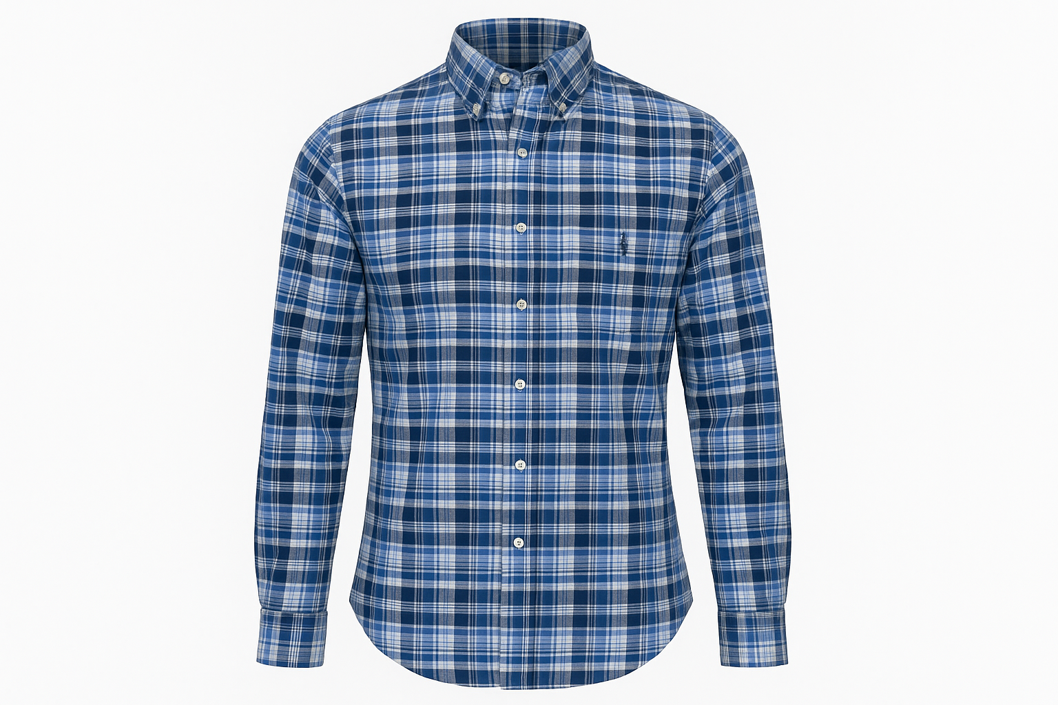 Ghost mannequin style blue plaid shirt