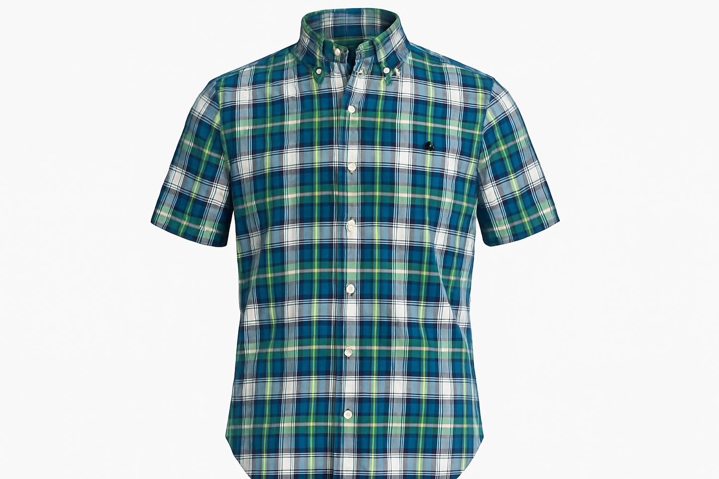 Ghost mannequin style green and blue plaid shirt
