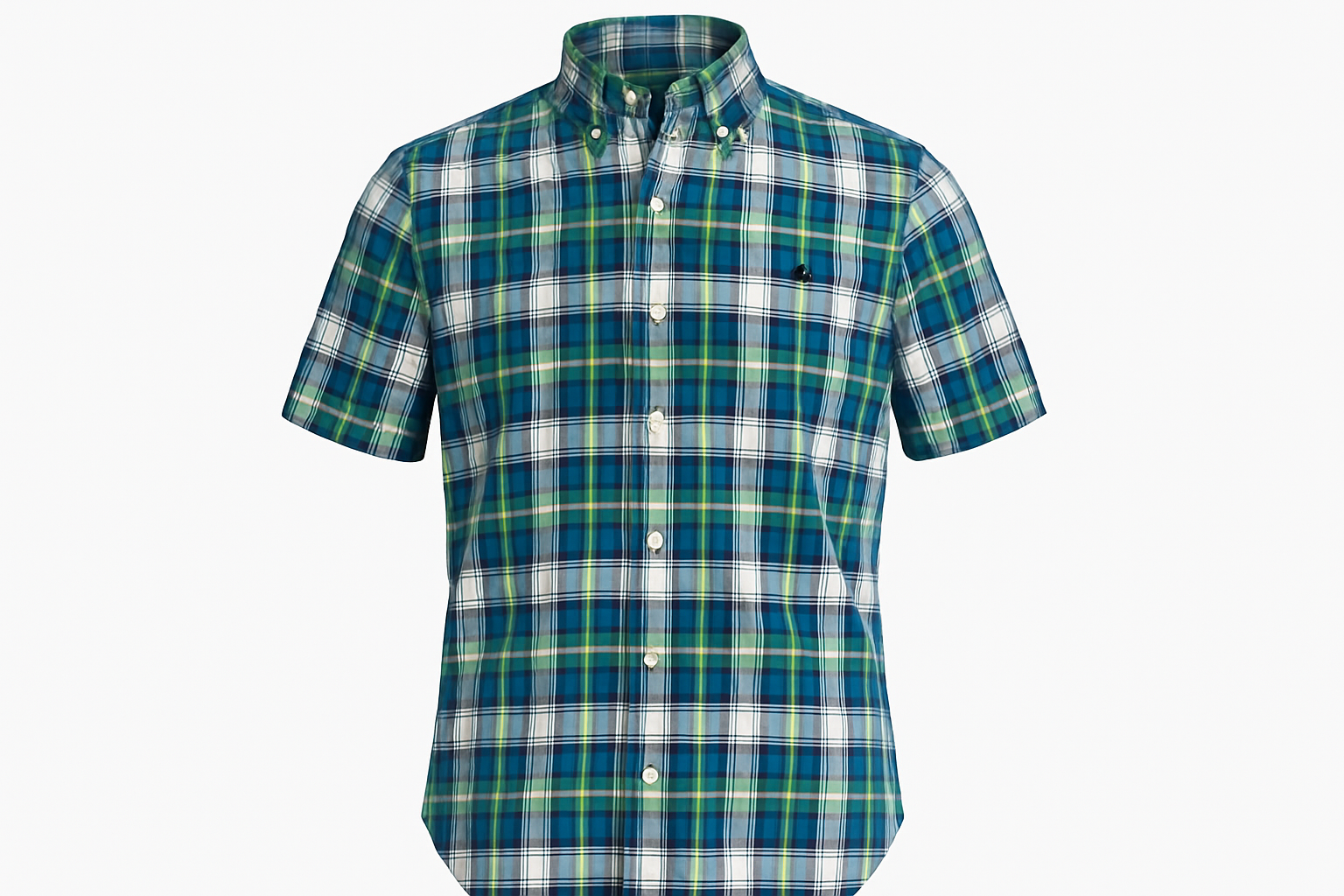 Ghost mannequin style green and blue plaid shirt