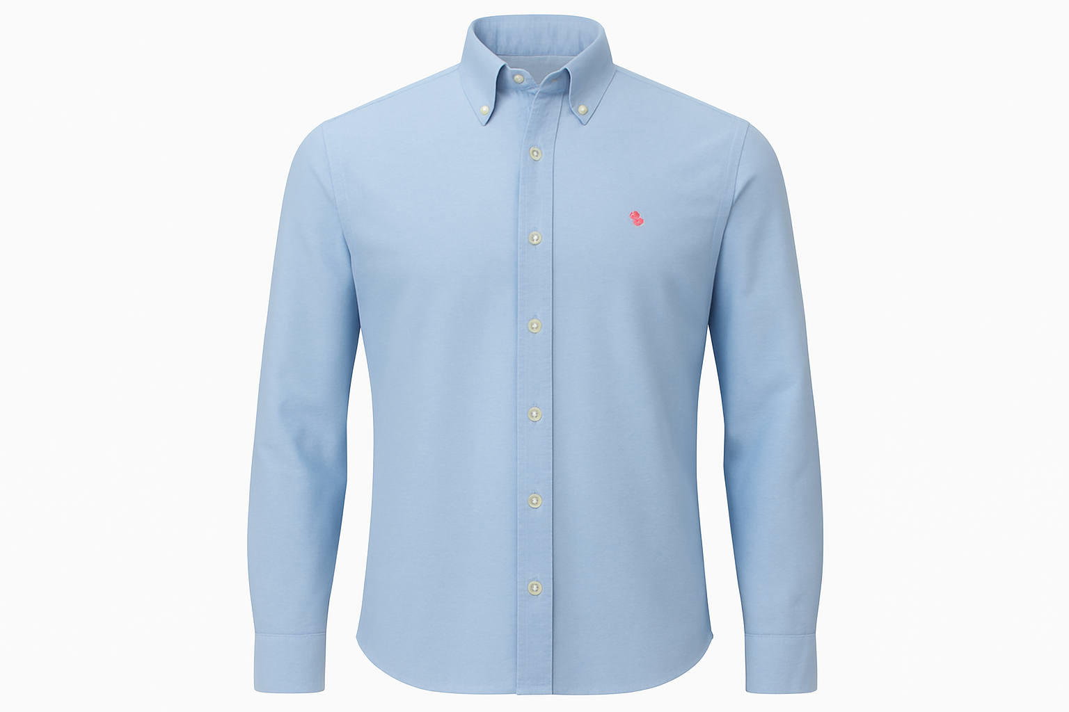 Ghost mannequin style light blue shirt with button-down collar and crest logo