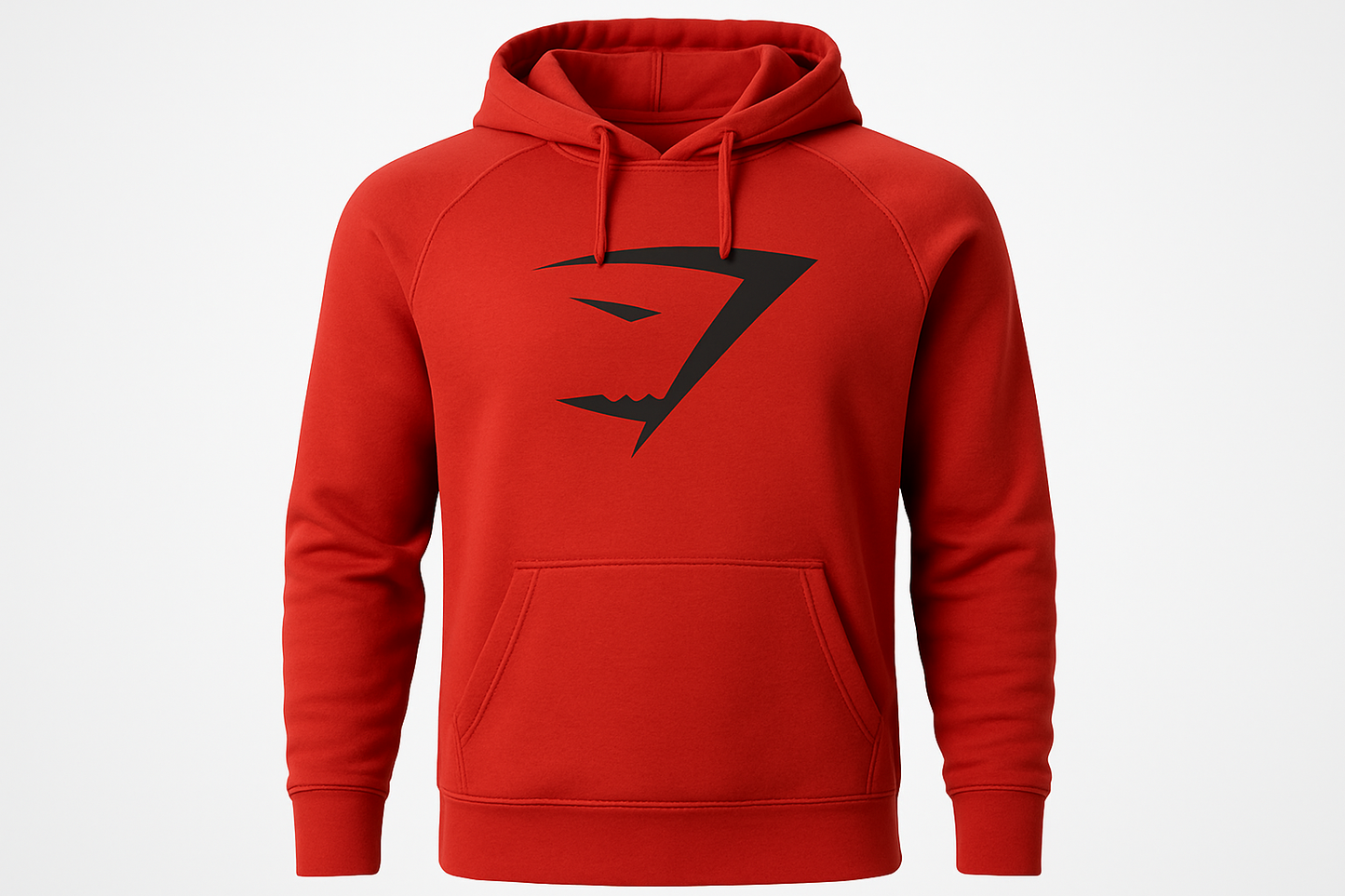 Ghost mannequin style red hoodie with black logo