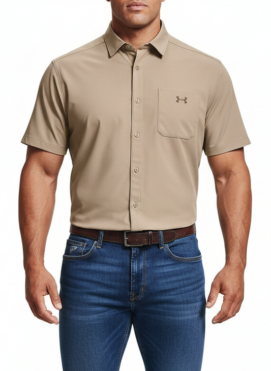 Camisa Under Armour 🏋🏽 Color Kaki Manga corta Talla M Entalle Regular