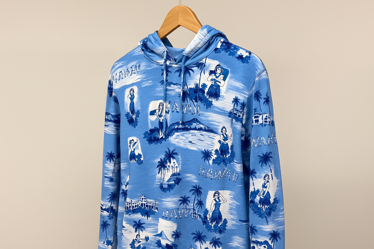 Hoodie hawaiana azul - Colgada en percha