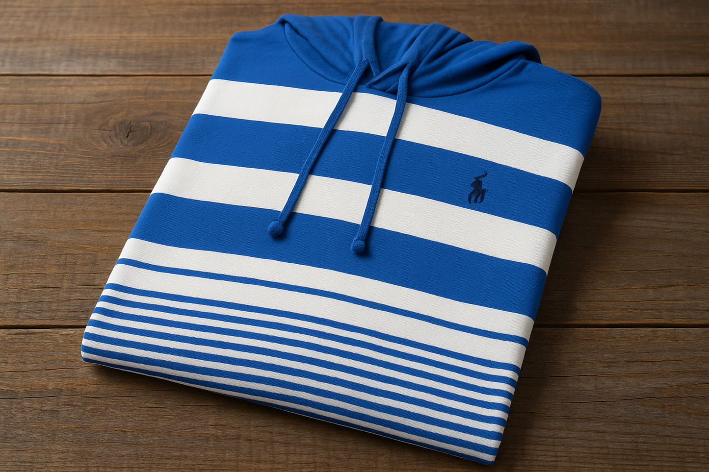 Hoodie Polo Ralph Lauren a rayas - Doblada en superficie de madera