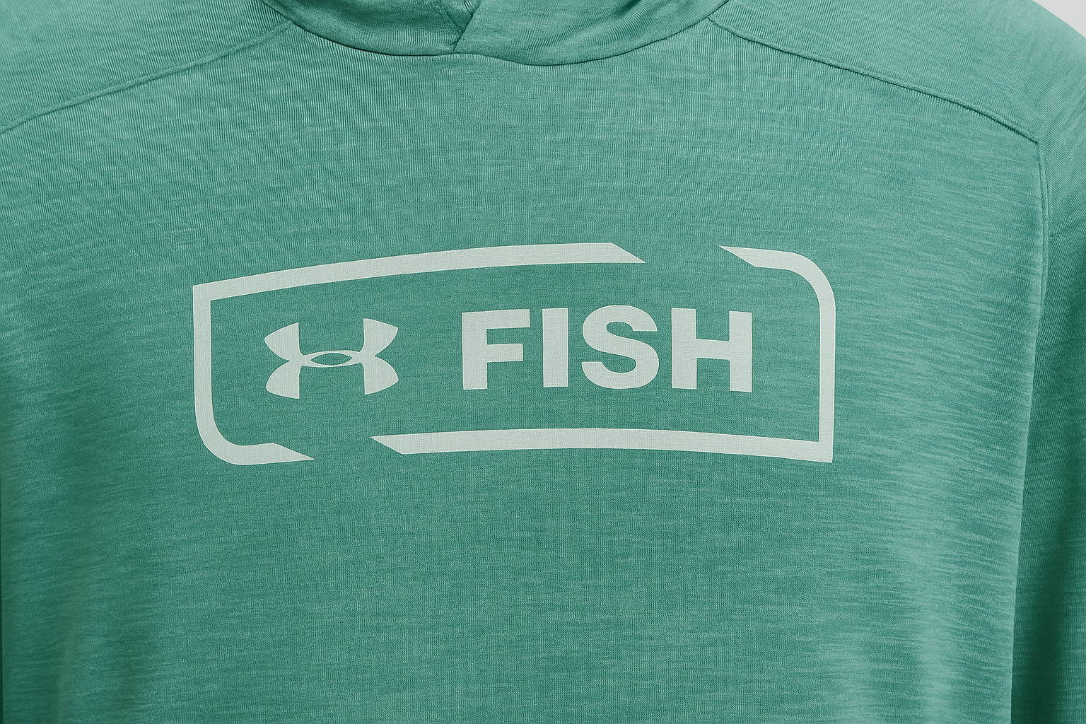 Hoodie Under Armour Fish verde menta - Detalle de la capucha y logo