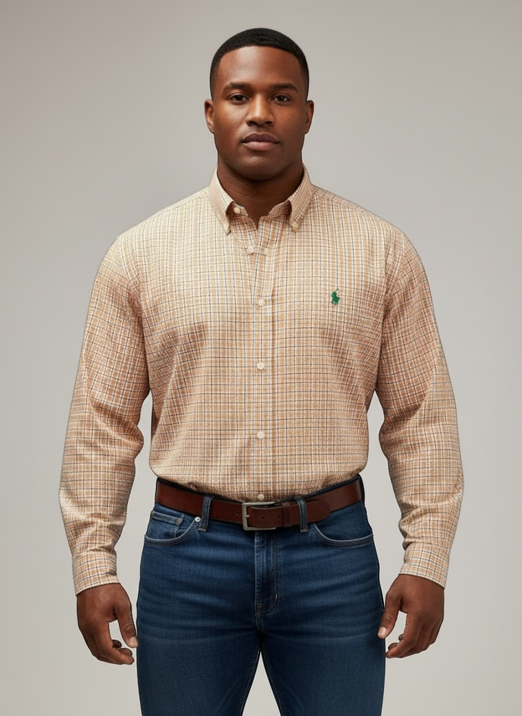 Camisa de botones Polo Ralph Lauren 🏇🏼 De cuadros color naranja, verde, azul y blanco Talla XXL Entalle Regular