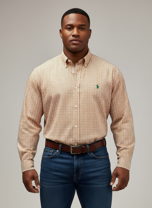 Camisa de botones Polo Ralph Lauren 🏇🏼 De cuadros color naranja, verde, azul y blanco Talla XXL Entalle Regular