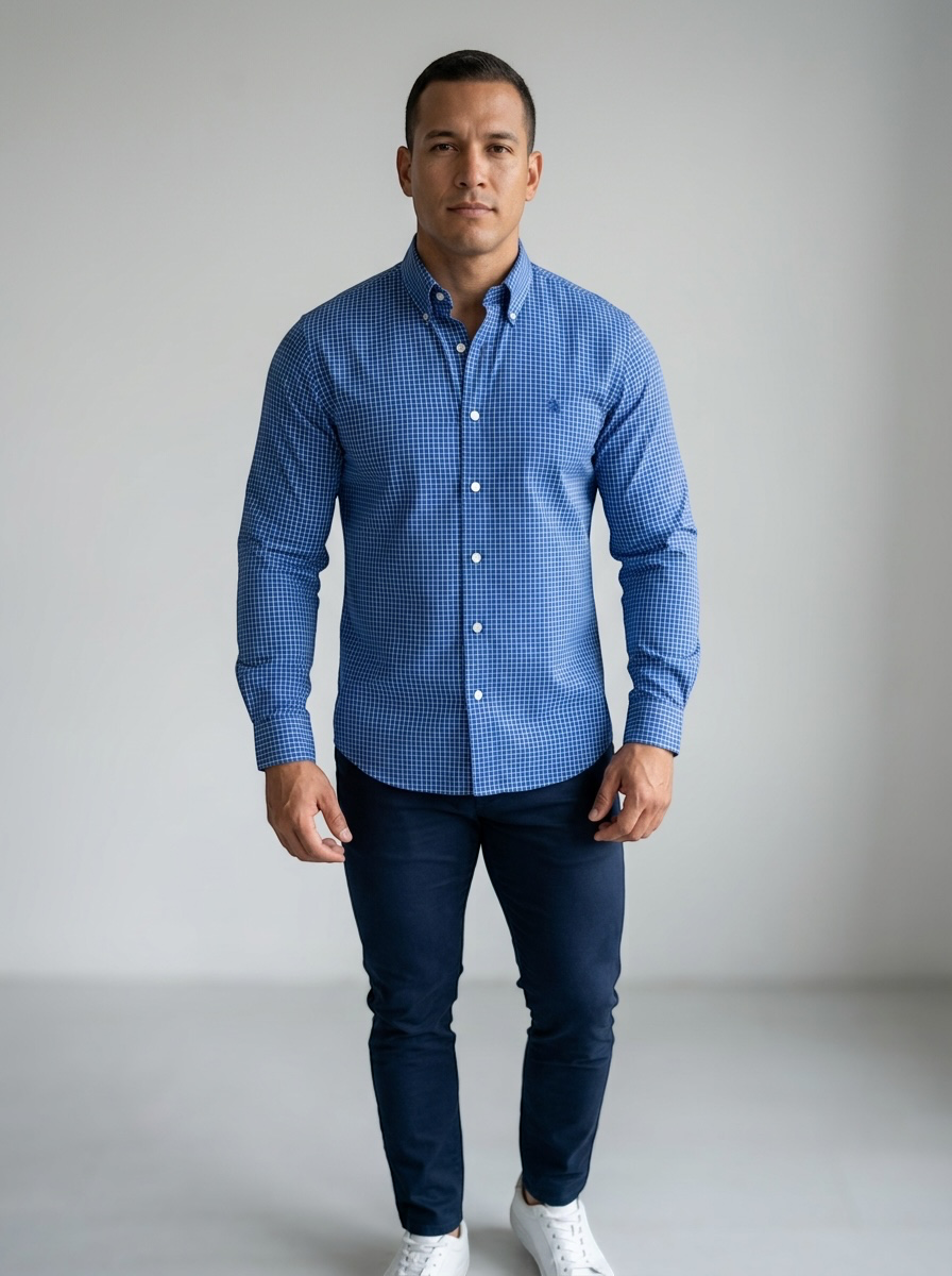 Camisa de botones Brooks Brothers 🐑 color azul con cuadros en blanco Talla M Entalle Clásico