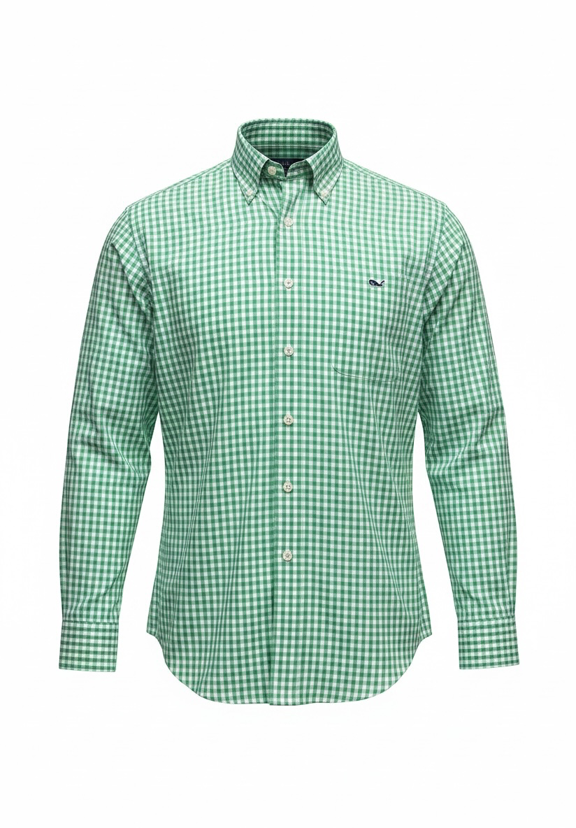 Camisa Vineyard Vines 🐳 de cuadros gingham verde y blanco Talla S Entalle Regular
