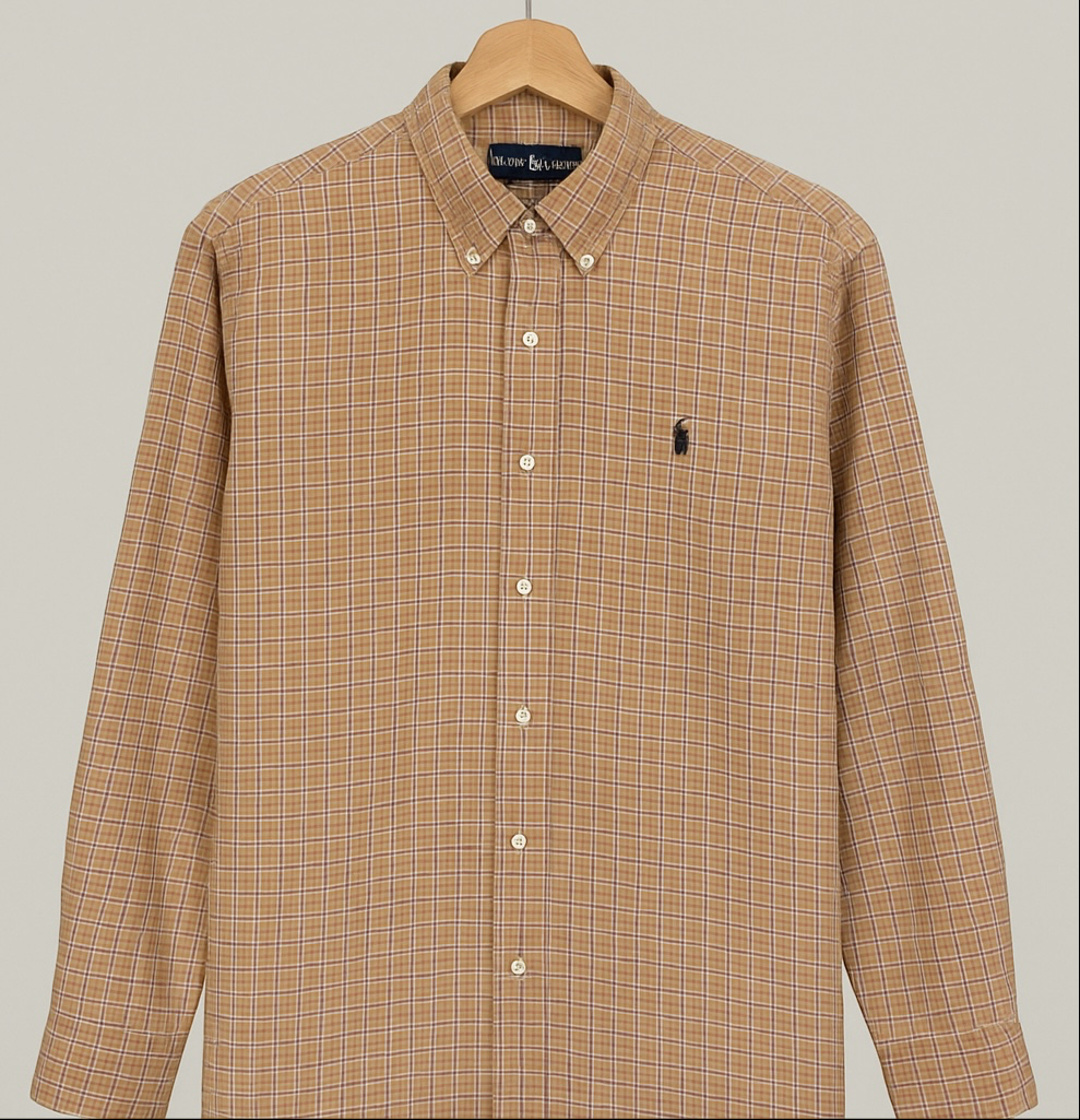 Camisa de botones Polo Ralph Lauren 🏇🏼 De cuadros color naranja, verde, azul y blanco Talla XXL Entalle Regular