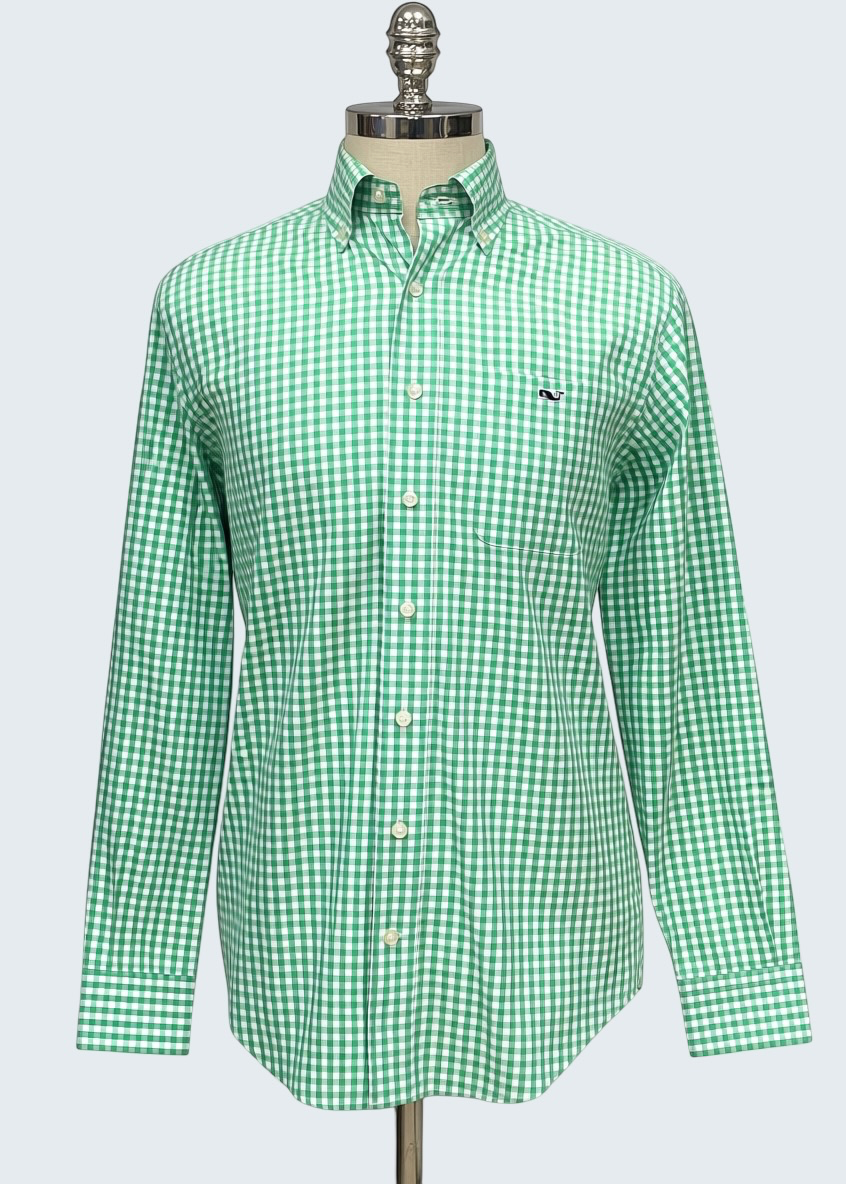 Camisa Vineyard Vines 🐳 de cuadros gingham verde y blanco Talla S Entalle Regular