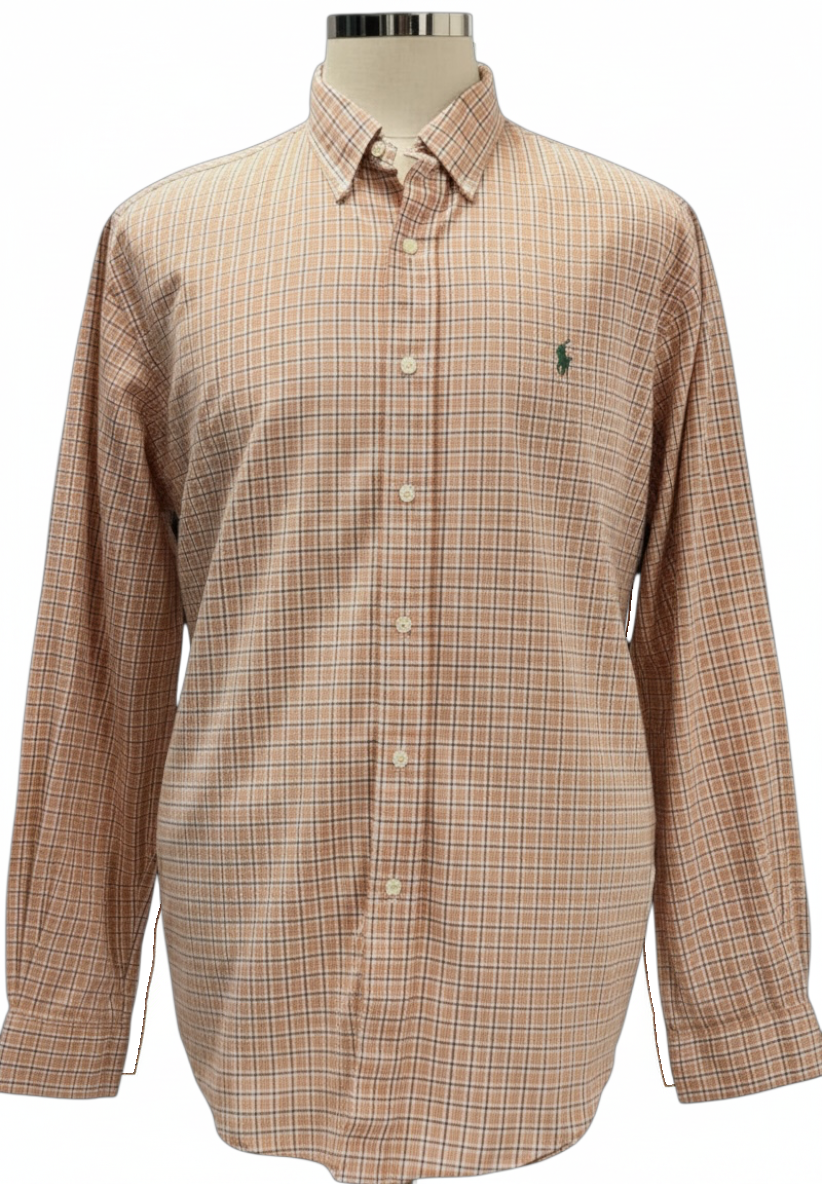 Camisa de botones Polo Ralph Lauren 🏇🏼 De cuadros color naranja, verde, azul y blanco Talla XXL Entalle Regular
