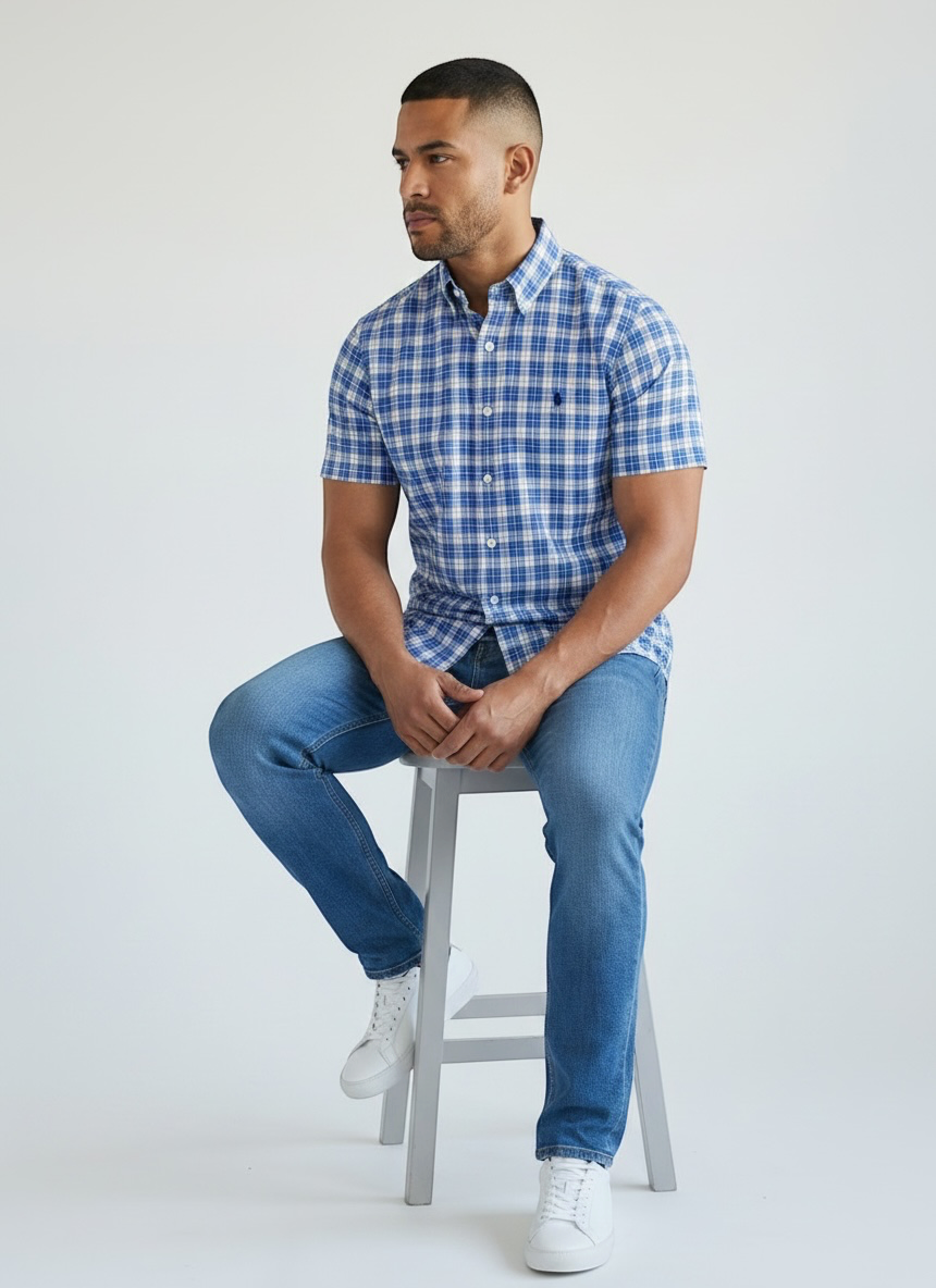 Camisa Polo Ralph Lauren 🏇🏼 de cuadros en azul, verde y blanco Talla L Entalle Clásico