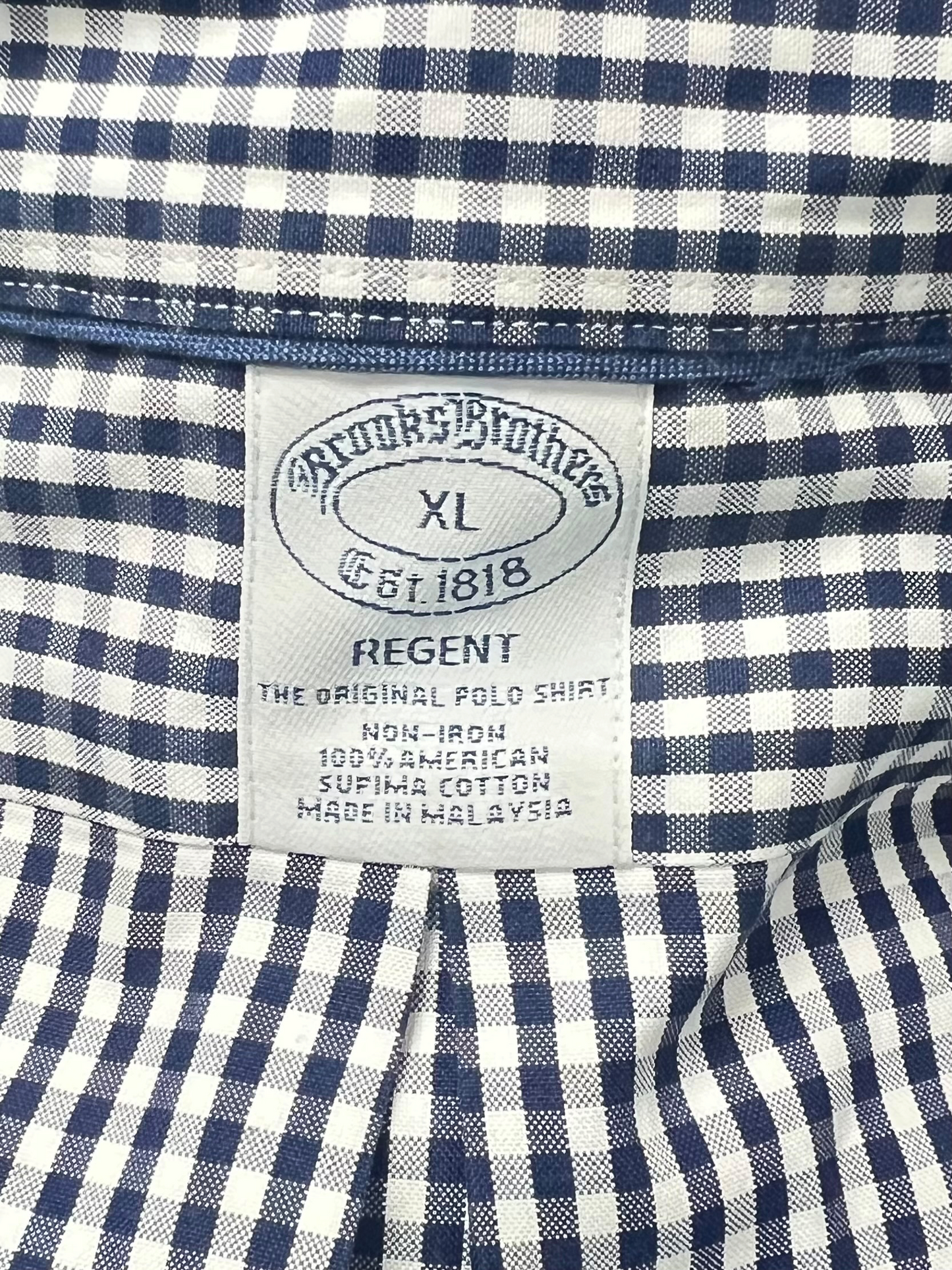 Camisa Brooks Brothers 🐑 de cuadros gingham en azul navy y blanco Talla XL Entalle Regular