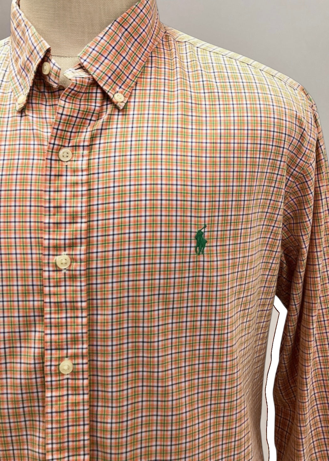 Camisa de botones Polo Ralph Lauren 🏇🏼 De cuadros color naranja, verde, azul y blanco Talla XXL Entalle Regular