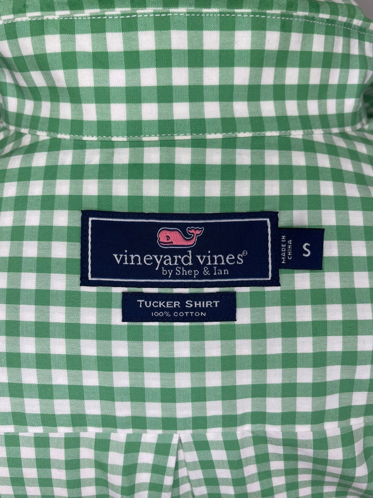 Camisa Vineyard Vines 🐳 de cuadros gingham verde y blanco Talla S Entalle Regular