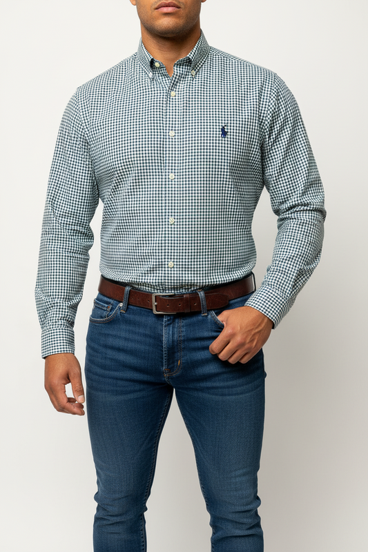 Camisa de botones Polo Ralph Lauren 🏇🏼 de cuadros verde, azul y blanco Talla M Entalle Regular