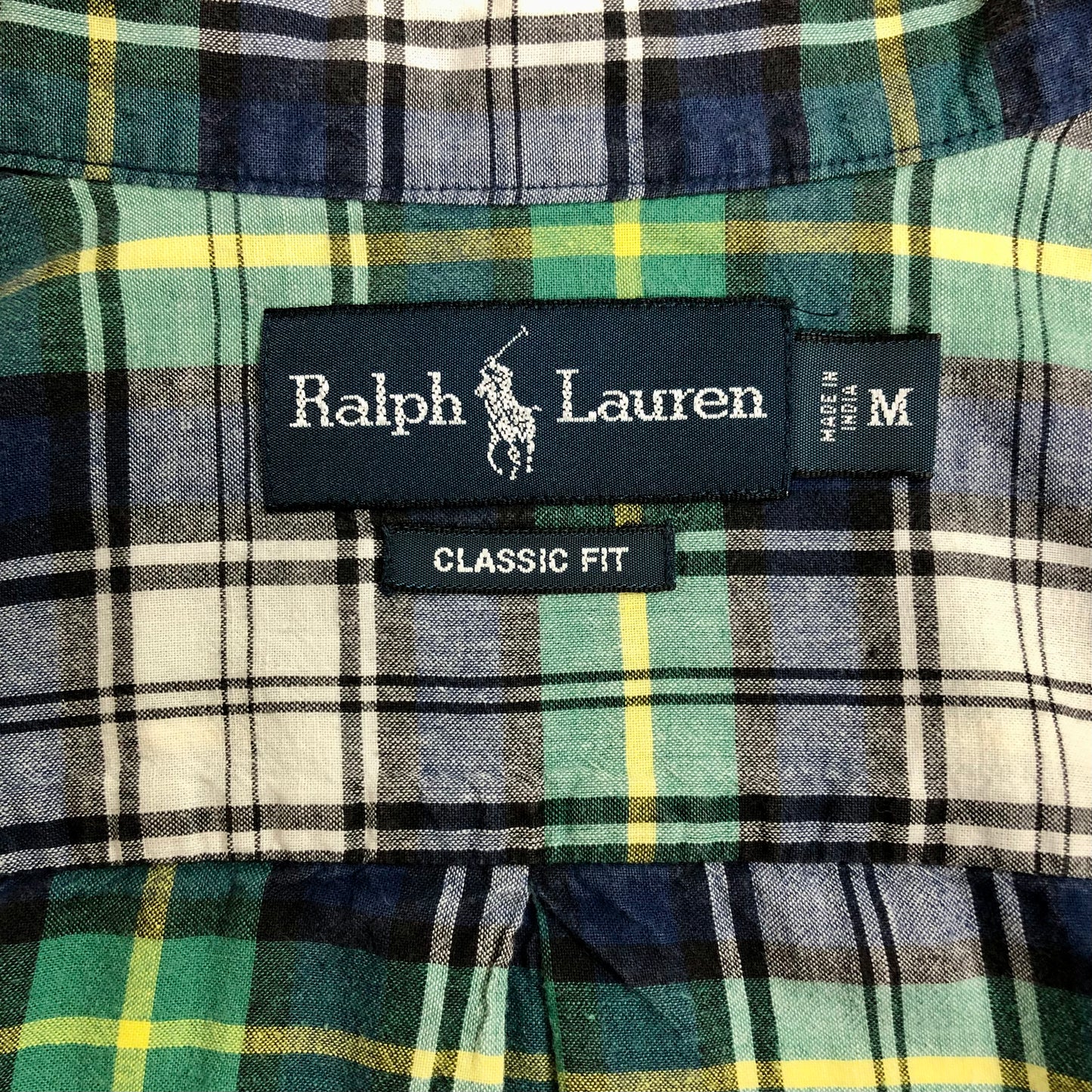 Camisa Polo Ralph Lauren 🏇🏼 color blanco con patron de cuadros tartan en azul, amarillo y verde Talla M Entalle Regular