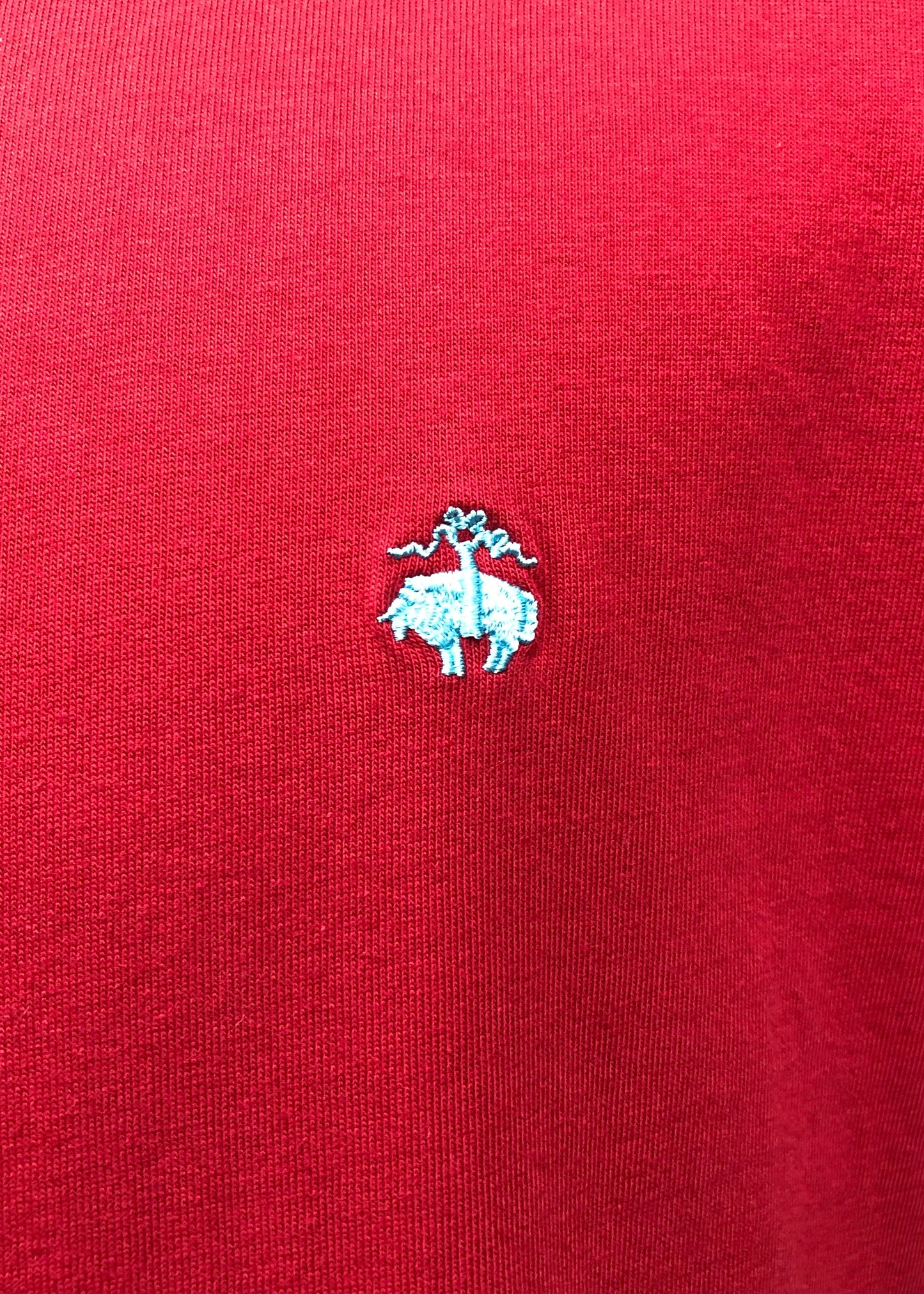 Camiseta cuello redondo Brooks Brothers 🐑 color rojo y logo celeste Talla Large