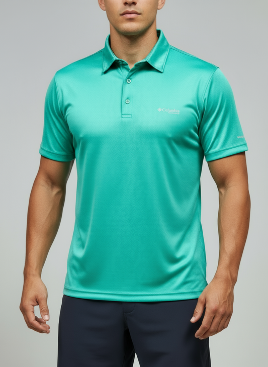 Camiseta Polo Columbia 🔷 Omni Freeze color turquesa Talla S Entalle Regular