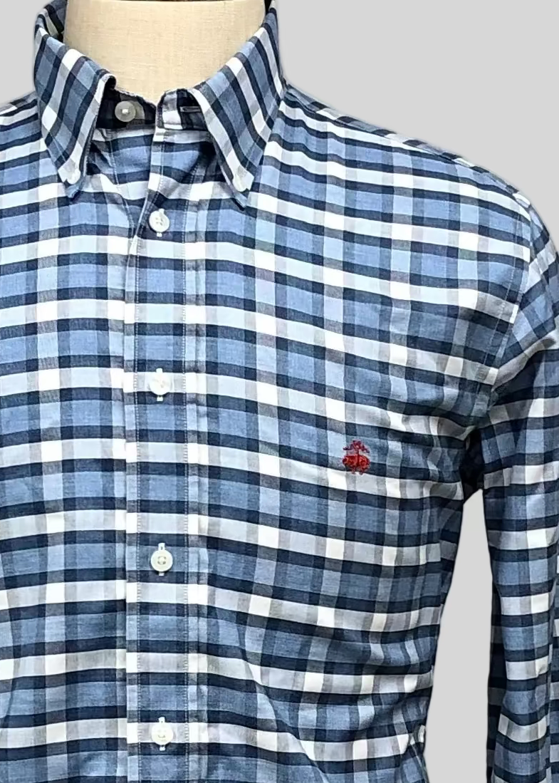 Camisa Brooks Brothers 🐑 color azul con cuadros tartán en azul navy y blanco Talla M Entalle Regular