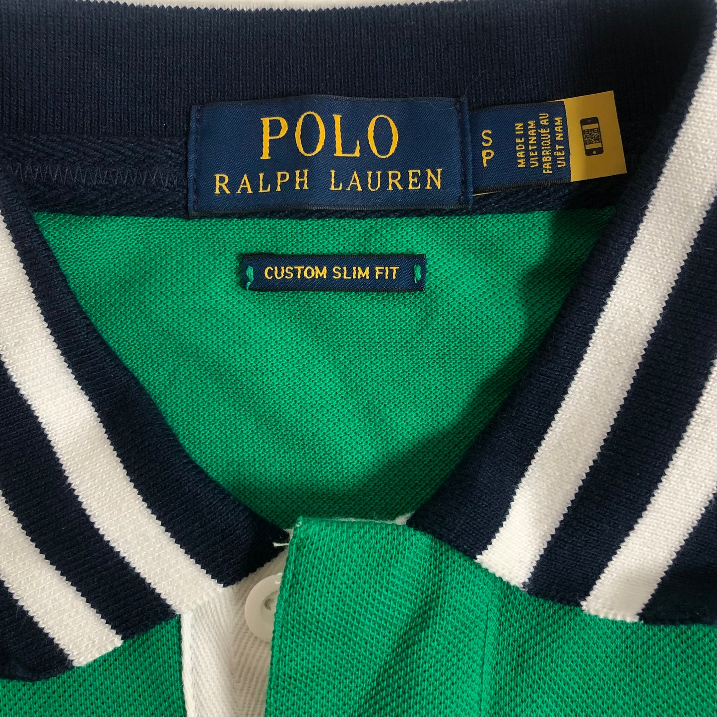 Camiseta Polo Ralph Lauren 🏇🏼 con franjas en color verde, blanco y azul navy Talla S Custom Slim Fit