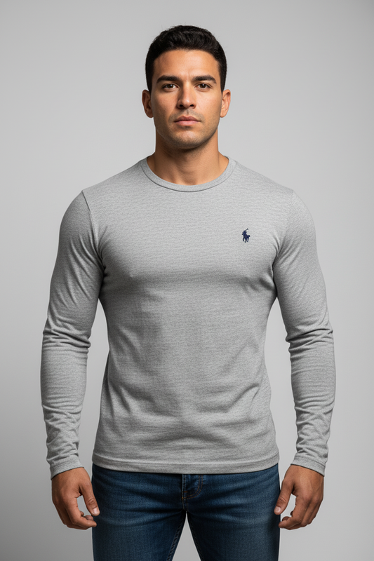 Camiseta cuello redondo Polo Ralph Lauren 🏇🏼 color gris manga larga Talla L Custom Slim Fit