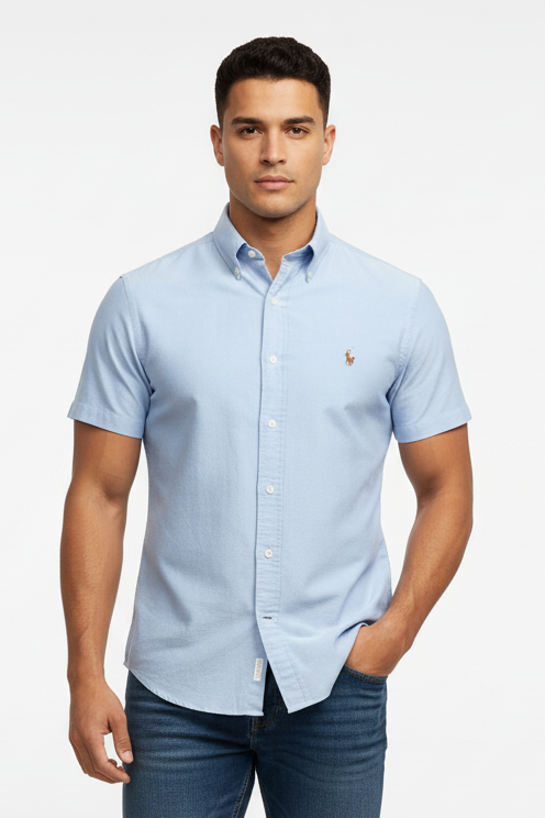 Camisa de botones Polo Ralph Lauren 🏇🏼 Oxford en color celeste Talla L Entalle Slim Fit