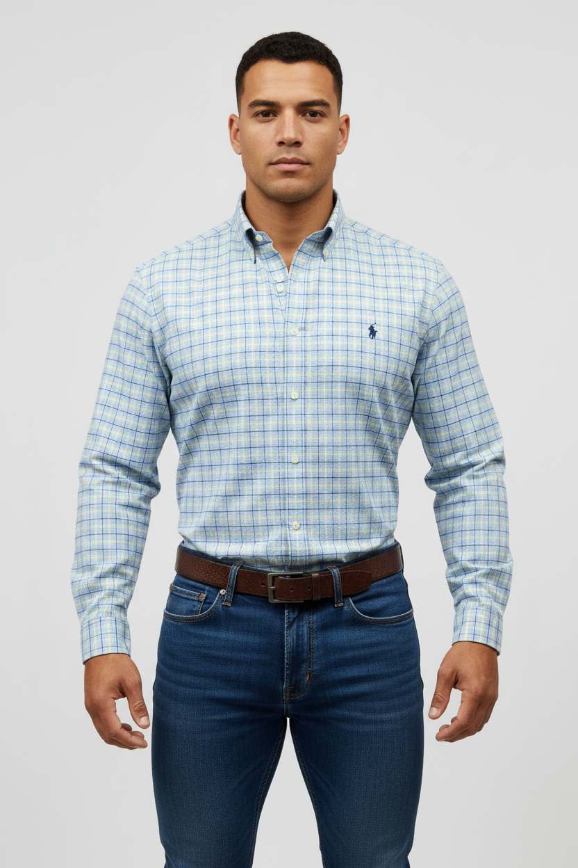 Camisa de botones Polo Ralph Lauren 🏇🏼 de cuadros en color celeste, azul y amarillo Talla M Entalle Regular