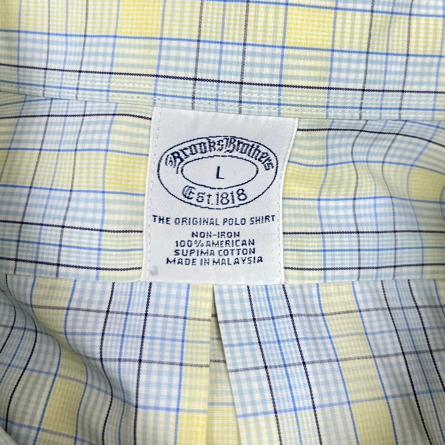 Camisa Brooks Brothers 🐑 color celeste con cuadros tartán en amarillo y negro Talla L Entalle Regular